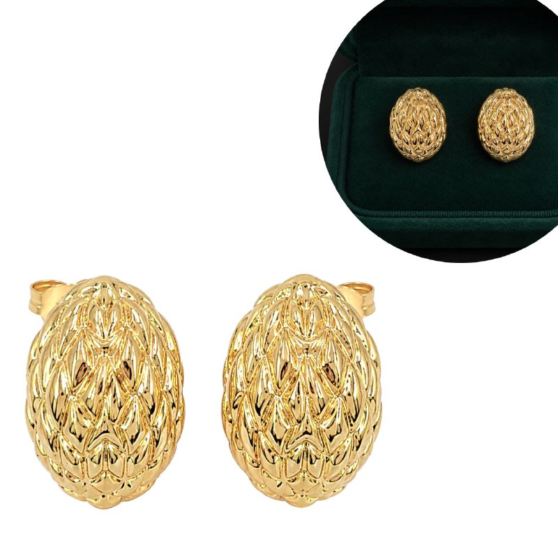 ARITOS DE ENCHAPE PARA DAMA CON DISEÑO ABOMBADO TIPO PIÑA 2CM