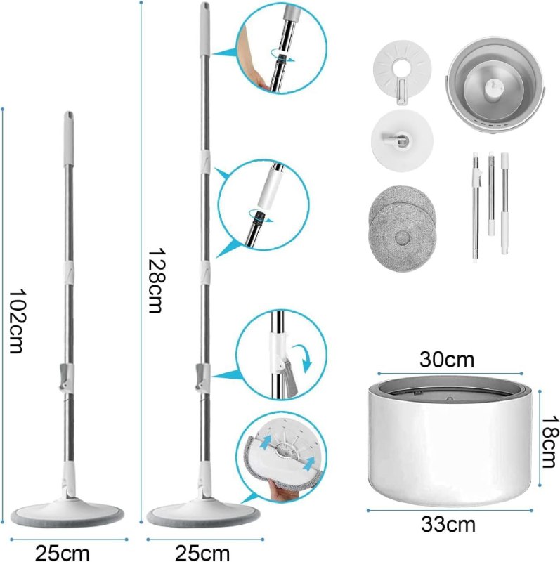 MOPA TRAPEADOR GIRATORIO CON CUBETA, SISTEMA DELUXE PARA LIMPIEZA DE PISOS, FLEXIBLE 360 GRADOS, 2 PIEZAS DE MICROFIBRA SEWAGE
