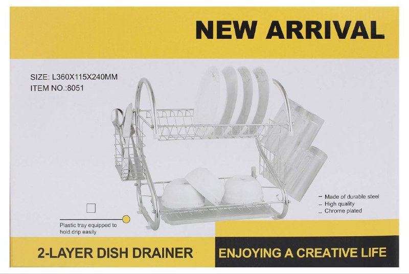 ESTANTE ORGANIZADOR Y ESCURRIDOR DE PLATOS DE 2 NIVELES METALICO GALVANIZADO Y BANDEJA DE PLASTICO 36X11.5X24CM