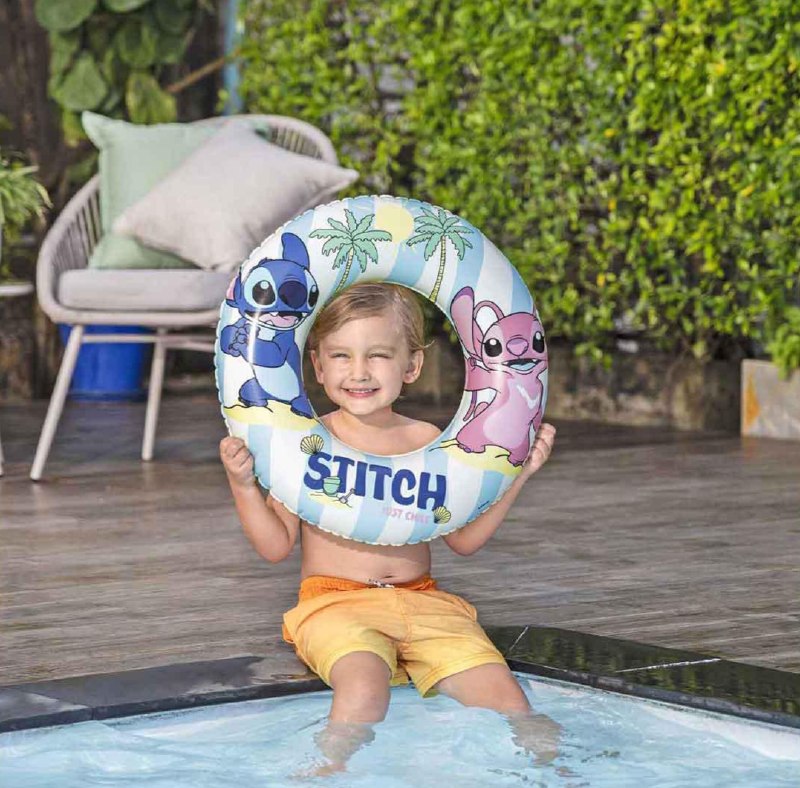 FLOTADOR INFLABLE DE NATACION EN FORMA DE DONA CON DISEÑO DE STITCH BESTWAY 56CM