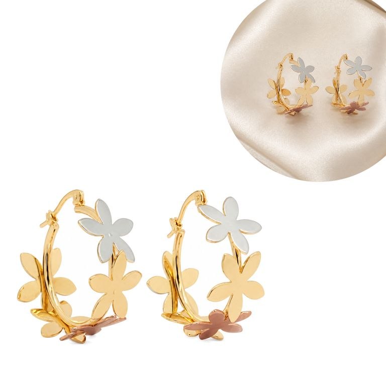 ARGOLLAS DE ENCHAPE PARA DAMA CON DISEÑO DE FLOR 2CM
