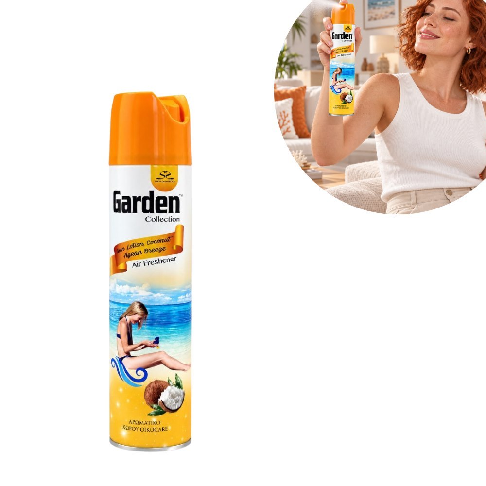 AMBIENTADOR EN AEROSOL CON AROMA A LOCIÓN SOLAR, COCO Y BRISA DEL EGEO GARDEN COLLECTION 300ML
