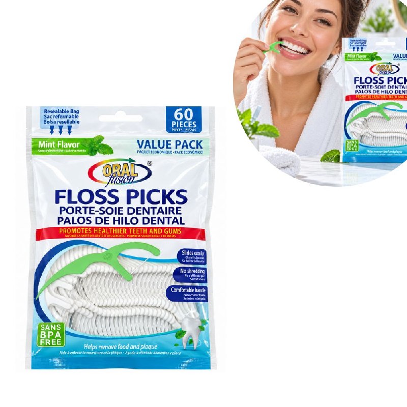 SET DE PALILLOS DE HILO DENTAL E INTERDENTALES CON SABOR MENTA ORAL FUSION 60PCS