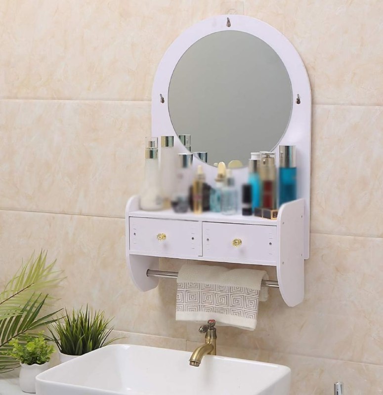 ESTANTE ORGANIZADOR DE PARED PARA BAÑO, TOCADOR CON ESPEJO COLOR BLANCO
