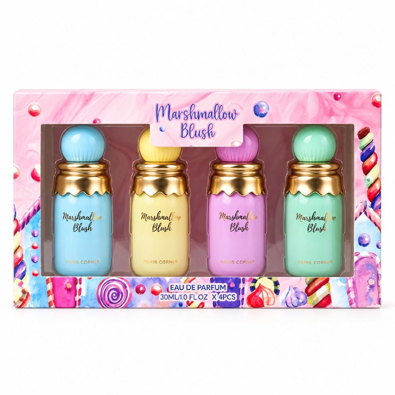 SET PARIS CORNER MINI MARSHMALLOW BLUSH TRIPLE AAA DE ALTA CALIDAD 30MLX4PCS (M) (AROMA SIMILAR PARIS CORNER MARSHMALLOW)
