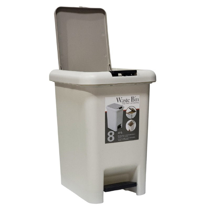 BASURERO CESTA PARA BASURA DE PLASTICO CON TAPA Y PEDAL COLOR BEIGE CON CAPACIDAD DE 8LBS WASTE BIN 20X28X31CM