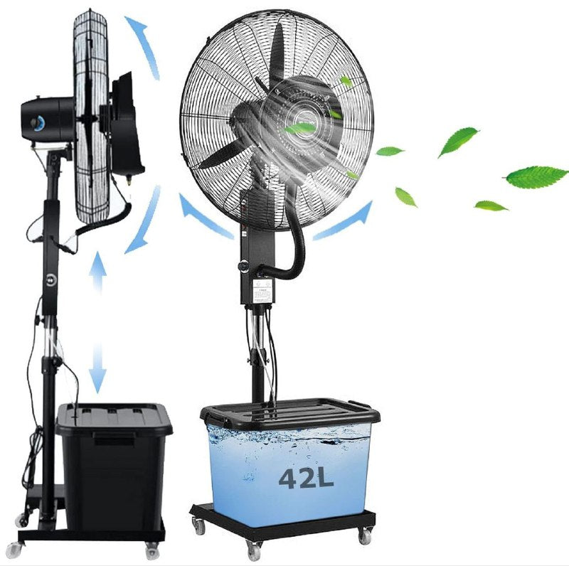 VENTILADOR INDUSTRIAL DE PIE, DE NEBULIZACION PARA EXTERIORES DE 30 PULGADAS, VENTILADOR DE PEDESTAL CON 3 VELOCIDADES, ROTACION 90 GRADOS AMERICAN STAR 82X10.5X82CM