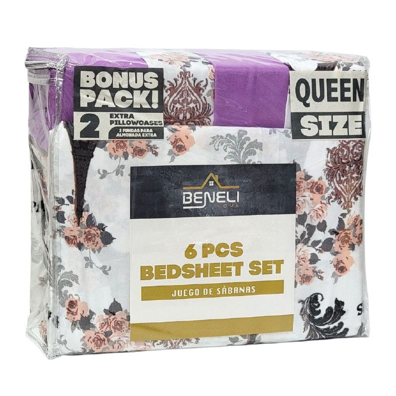 JUEGO DE SABANAS CAMERA DE 6 PIEZAS QUEEN BENELI HOME, 8 ESTILOS