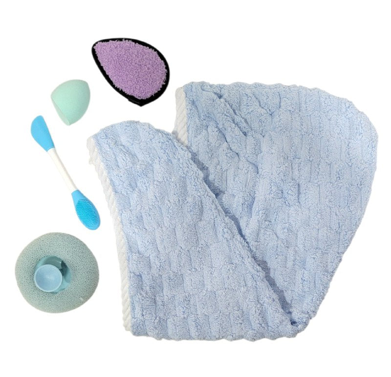 KIT DE CUIDADO FACIAL, TOALLA PARA EL PELO, ESPONJA DE MAQUILLAJE, CEPILLO DE SILICONA FACIAL, ALMOHADILLA DESMAQUILLANTE, ESPONJA EXFOLIANTE SWEET BEAUTY, 5 COLORES