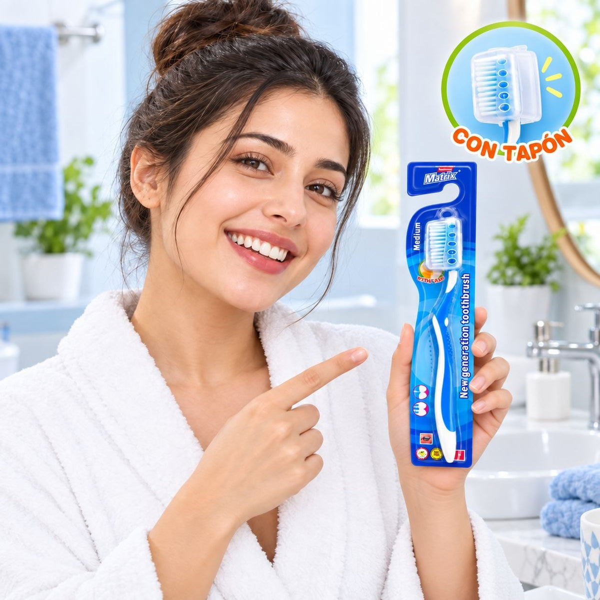 CEPILLO DENTAL CON TAPA PROTECTORA CERDAS MEDIAS MATRIX 19CM