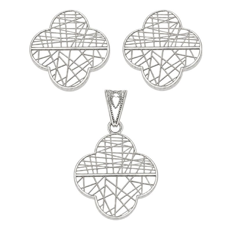 SET DE PLATA 9.25 PARA DAMA CON DISEÑO DE FLOR PESO: 3.4G