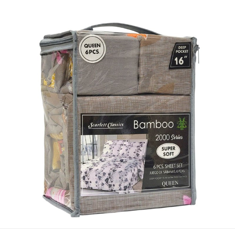 JUEGO DE SABANAS CAMERA DE 6 PIEZAS QUEEN SCARLETT CLASSICS BAMBOO, 54 ESTILOS