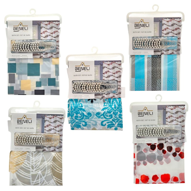 CORTINA DE DUCHA ELEGANTE DE 12 GANCHOS BENELI HOME 180X180CM