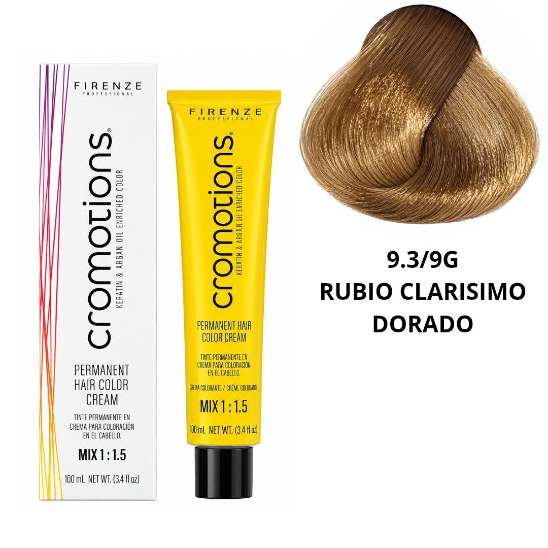 TINTE PERMANENTE EN CREMA CROMOTIONS 9.3/9G RUBIO CLARISIMO DORADO FIRENZE PROFESSIONAL 100ML