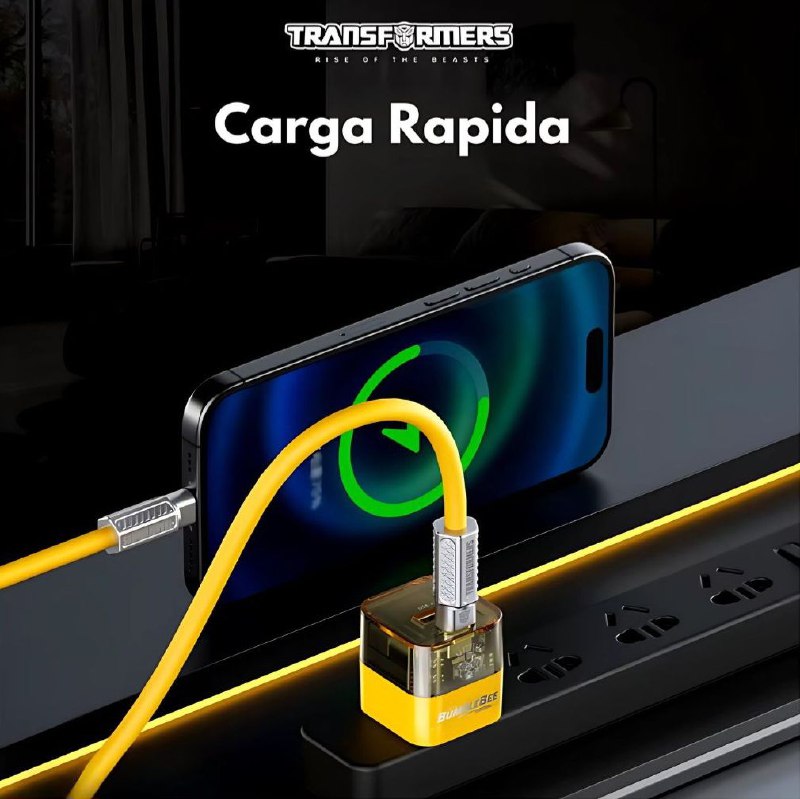 CARGADOR RAPIDO, CUBO DE CARGA RAPIDA DE 20W, SOBLE PUERTO USBC Y USB A, TRANSPARENTE, CHIP INTELIGENTE, NO INCLUYE CABLE, TRANSFORMERS BUMBLEBEE EXPLORE