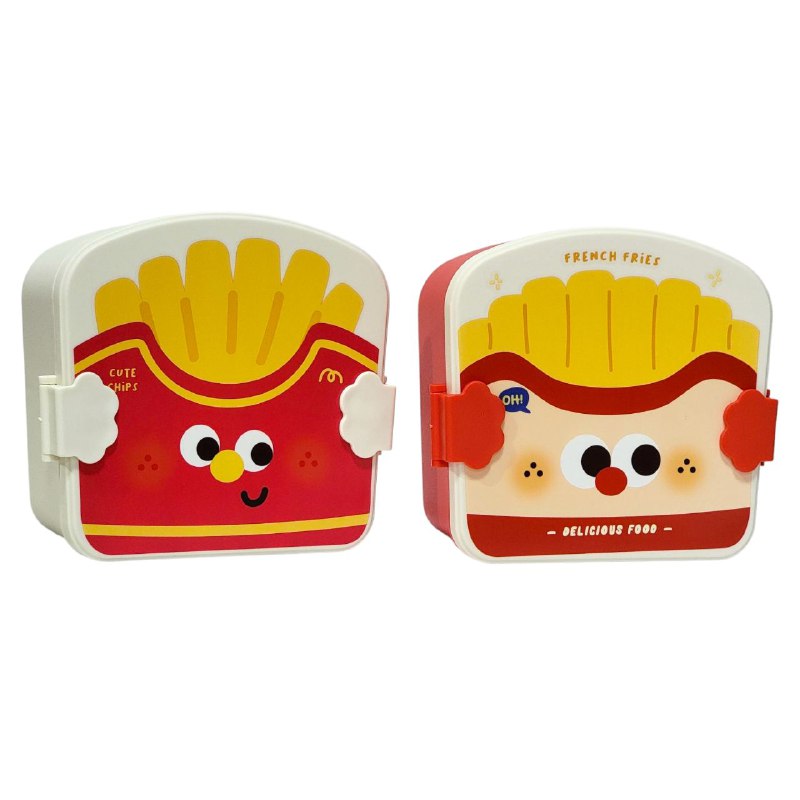 LONCHERA CON DISEÑO DE PAPAS FRITAS CON SEPARADOR Y CUBIERTOS