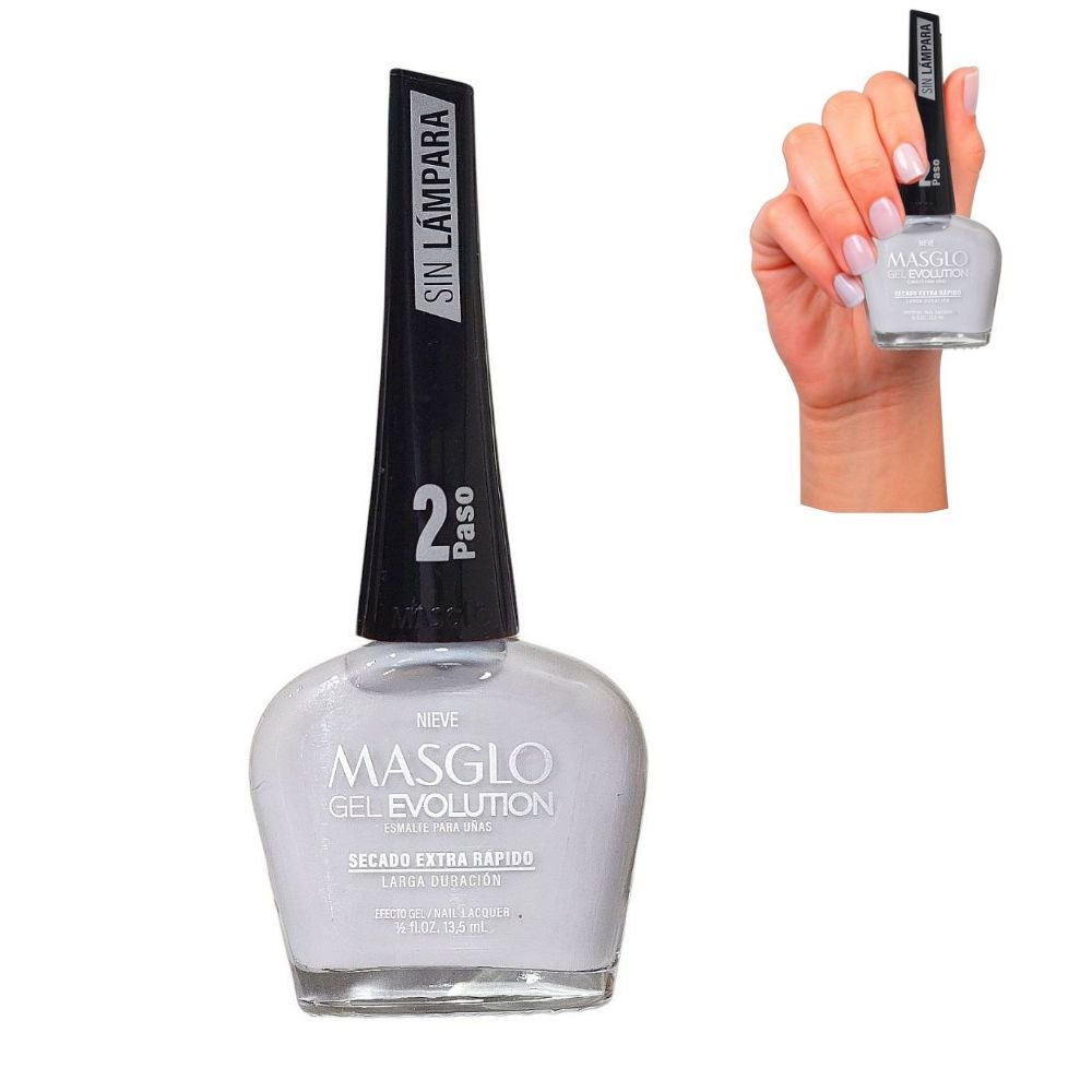 ESMALTE PARA UÑAS DE SECADO RAPIDO COLOR BLANCO OPACO NIEVE GEL EVOLUTION MASGLO 13.5ML