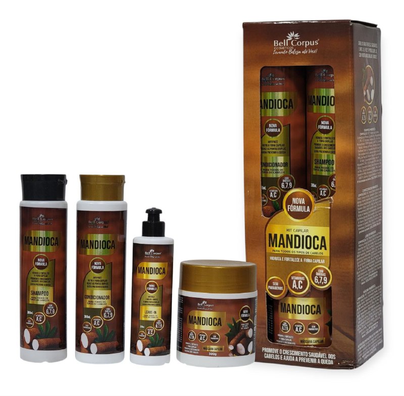 SET DE CUIDADO PARA EL CABELLO 4PCS MANDIOCA BELL CORPUES COSMETICS