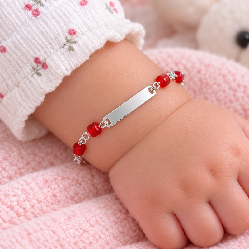 PULSERA DE PLATA 9.25 PARA NIÑOS CON PIEDRAS ROJAS 15CM Y 2.9G (Copia)