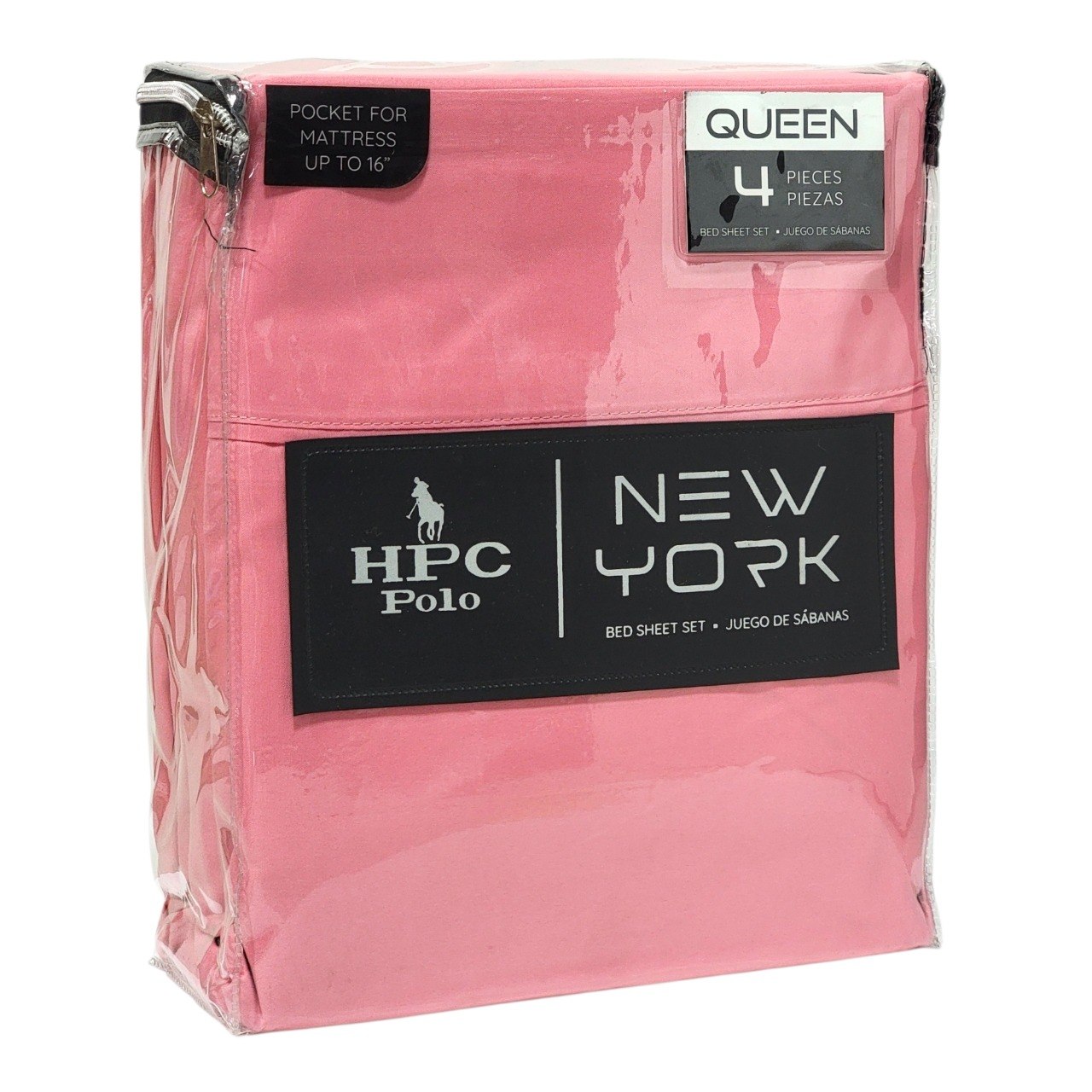 JUEGO DE SABANAS COLOR ROSA PARA CAMA QUEEN 4PCS HPC POLO