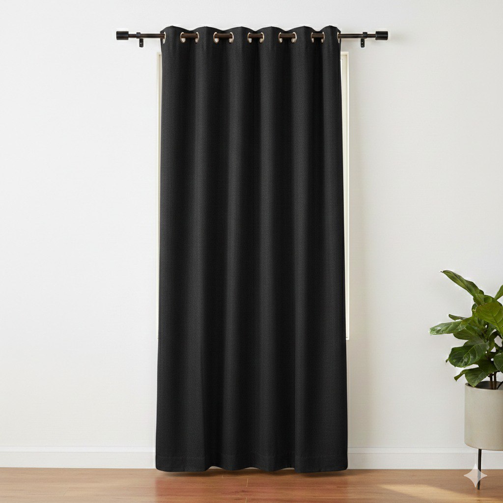 CORTINA BLACKOUT COLOR NEGRO PASTEL CON OJALES DE METAL 1 PANEL HPC POLO 137X228CM