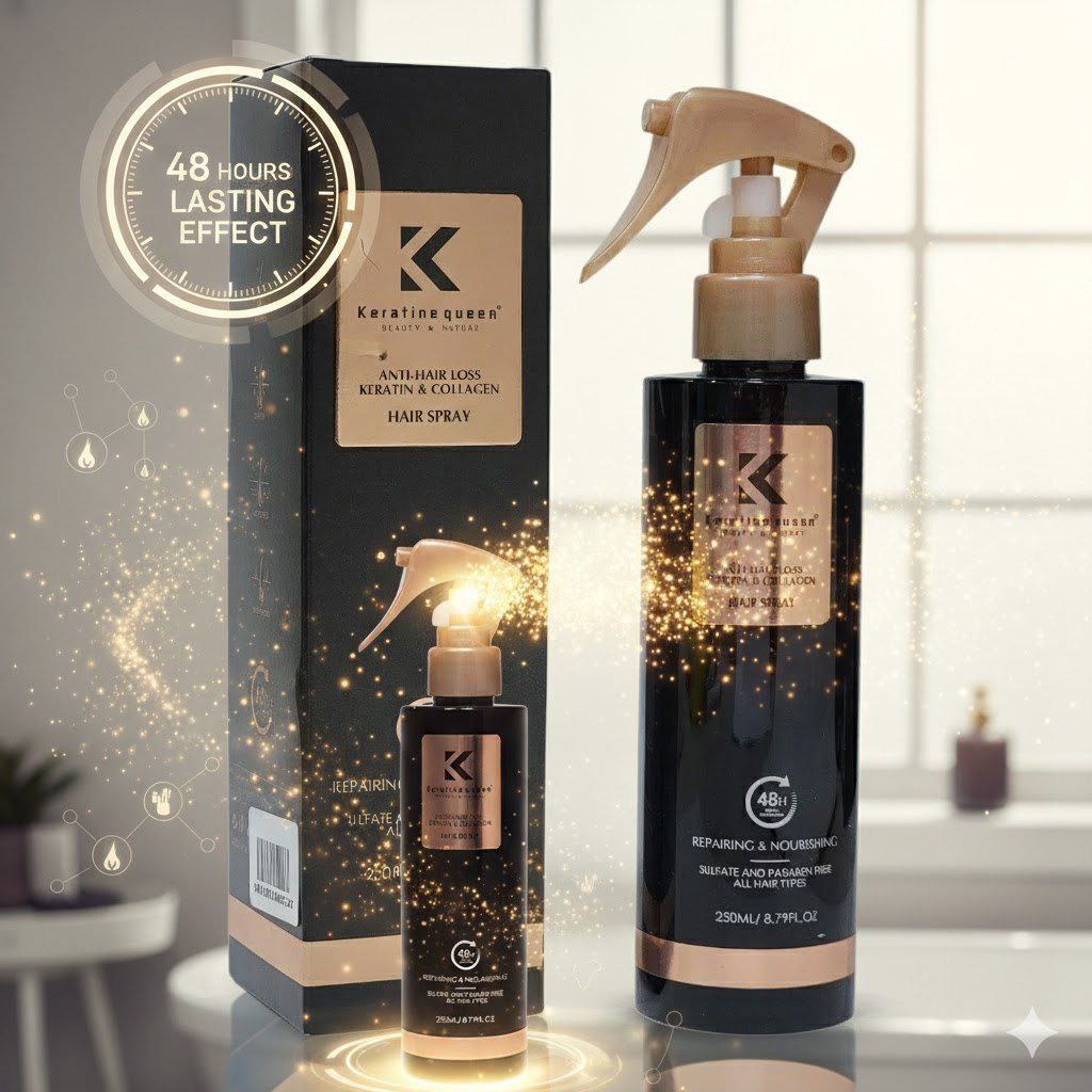 SPRAY PARA EL CABELLO ANTICAIDA CON QUERATINA Y COLAGENO KERATINE QUEEN 250ML