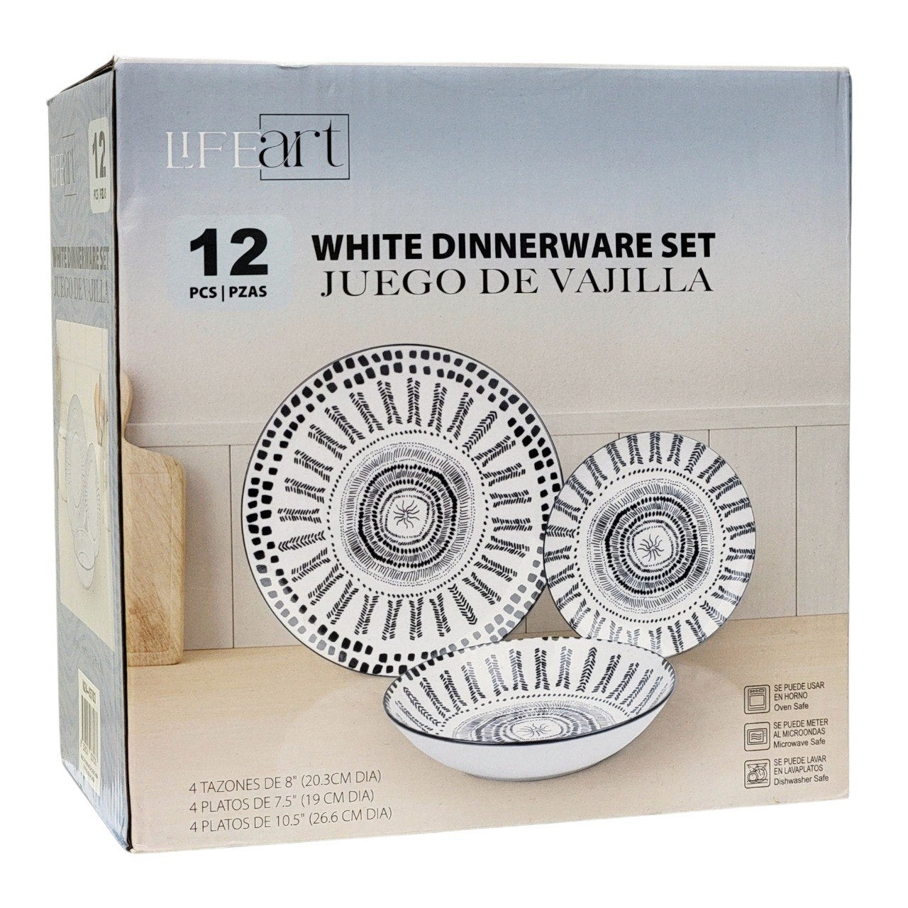 JUEGO DE PLATOS VAJILLA EN COLOR BLANCO 12PCS LIFEART