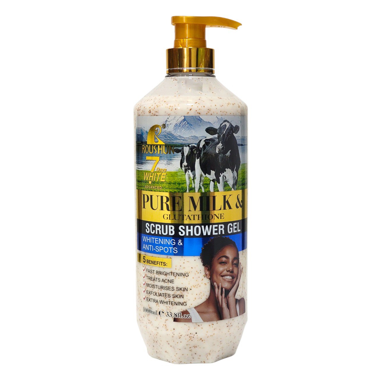 GEL DE DUCHA DE LECHE PURA Y GLUTATION HIDRATANTE Y BLANQUEADOR ROUSHUN 1000ML