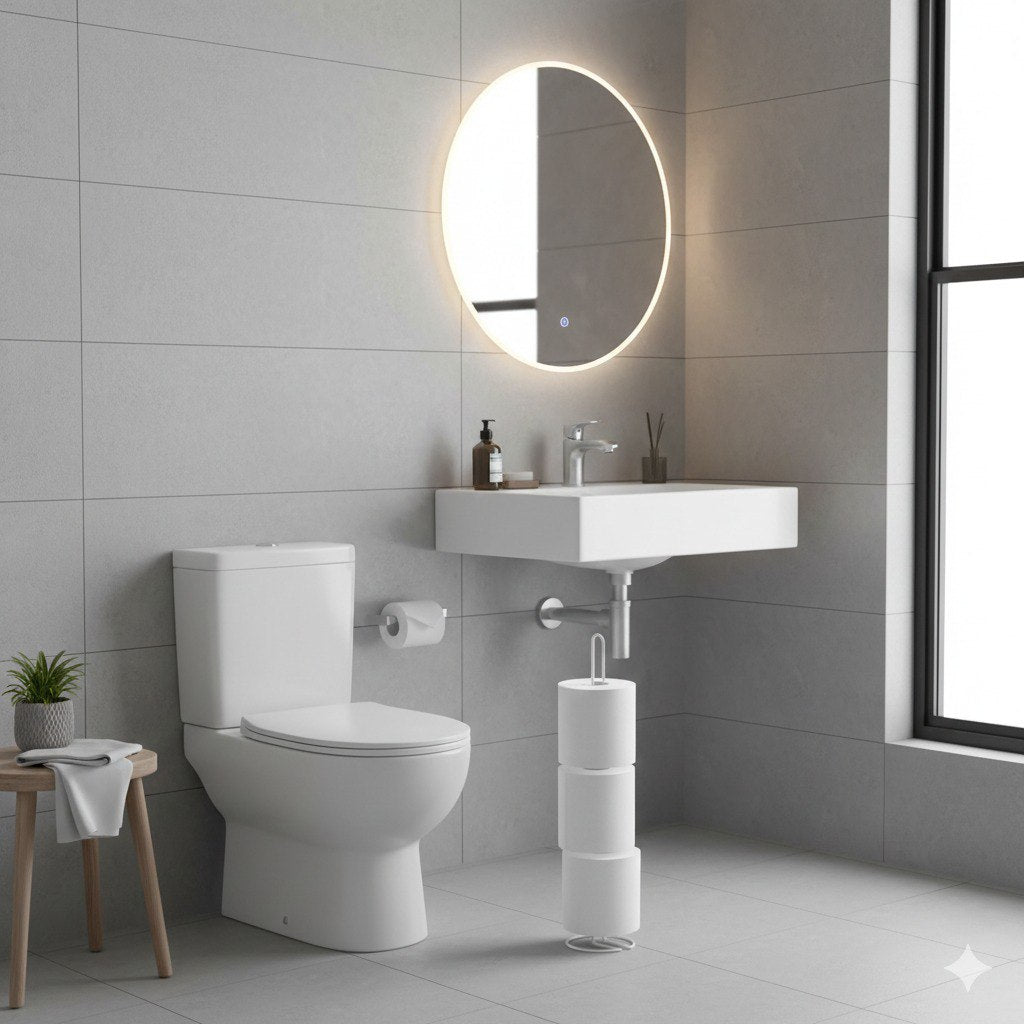 SOPORTE VERTICAL ORGANIZADOR DE PAPEL HIGIENICO BLANCO HLNY 60CM