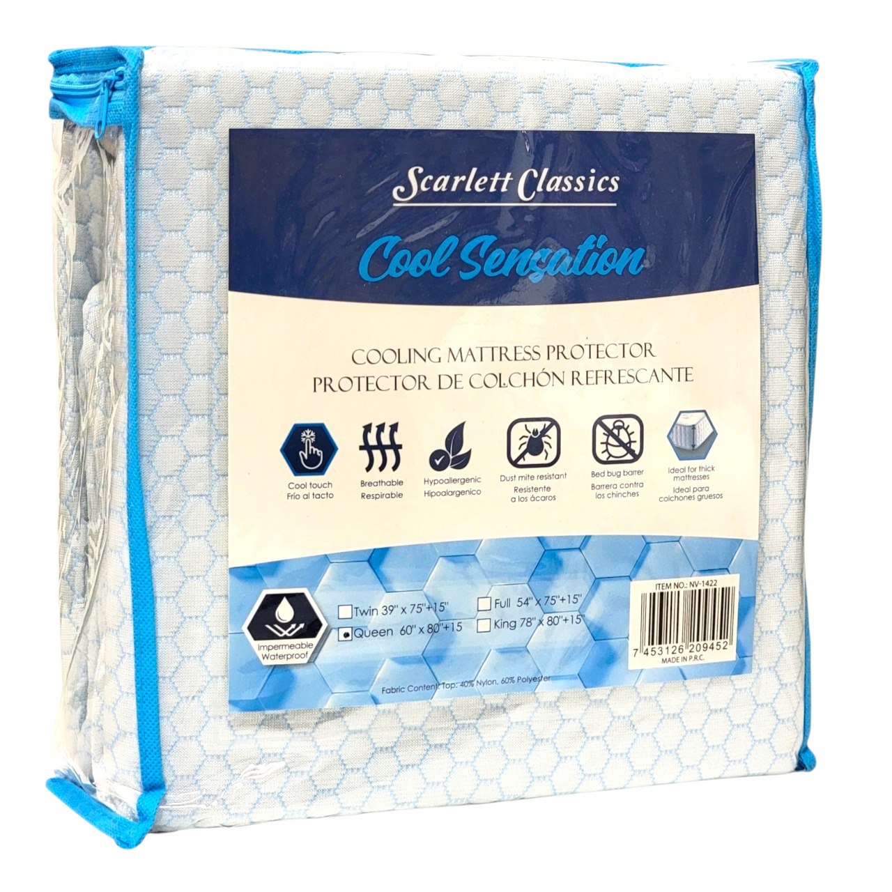 PROTECTOR DE COLCHON REFRESCANTE PARA CAMA QUEEN SCARLET CLASSICS 152.4x203.2+38.1CM