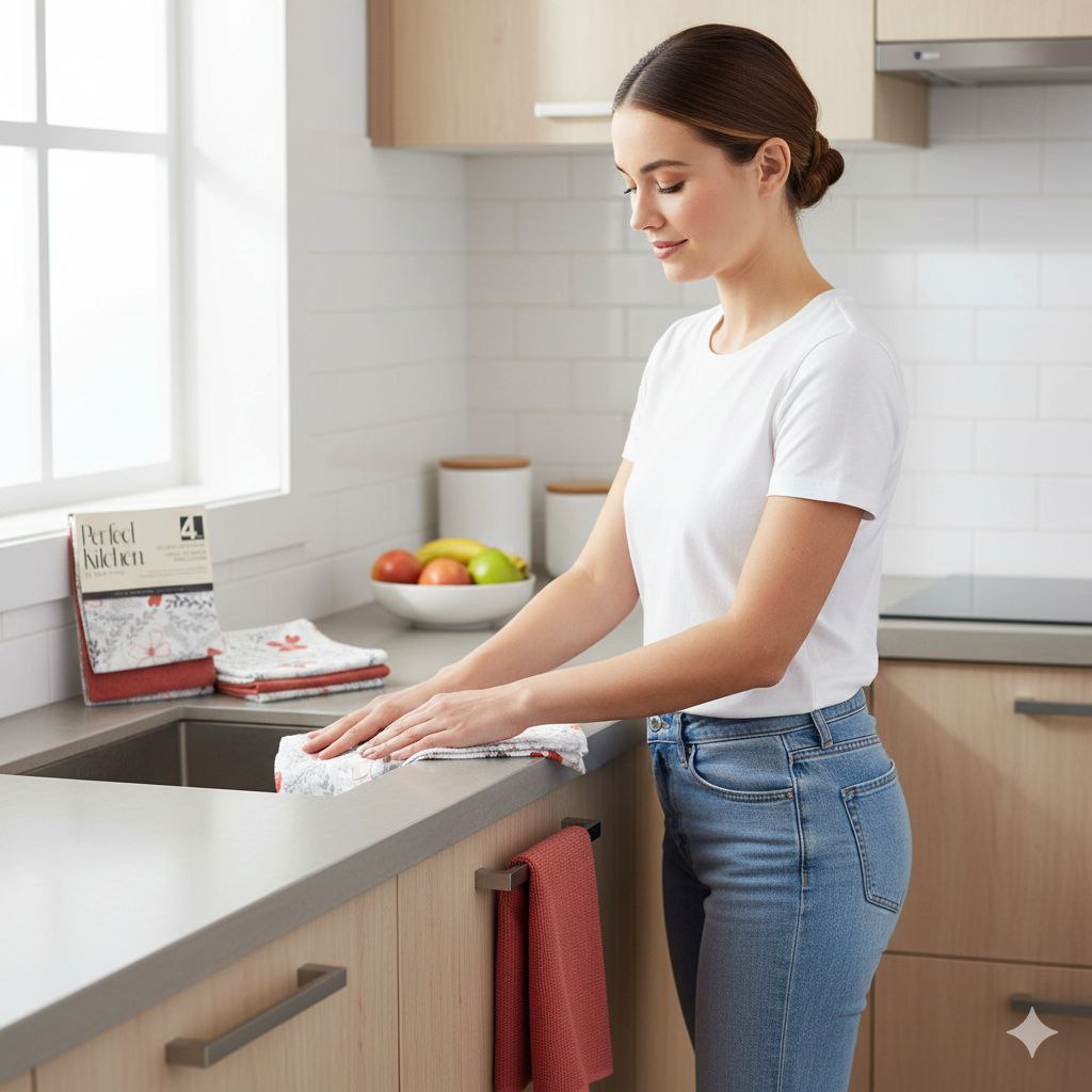 SET DE TOALLAS Y PAÑOS DE COCINA 100% MICROFIBRA 4PCS PERFECT KITCHEN