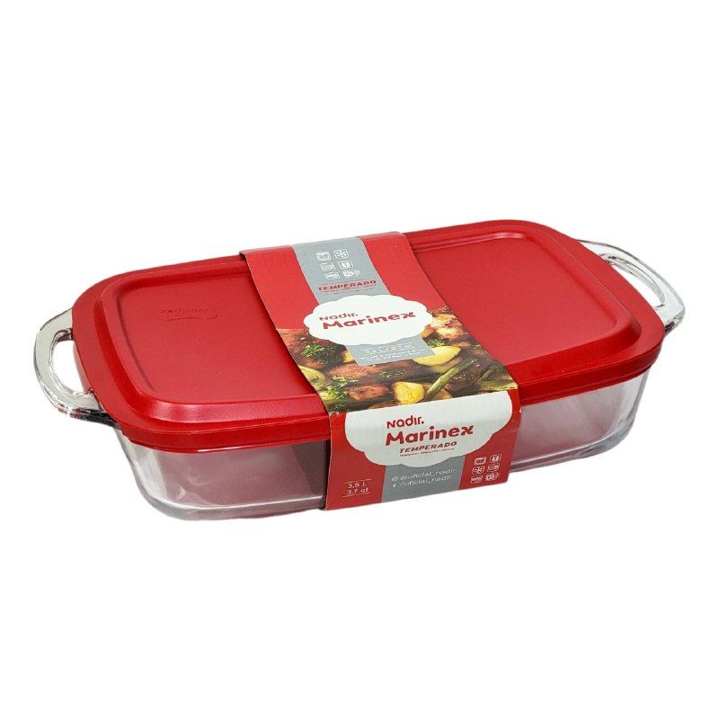 RECIPIENTE DE COCINA CON TAPADERA DE GOMA Y AGARRADERA DE VIDRIO TEMPLADO MARINEX 9X24X37CM
