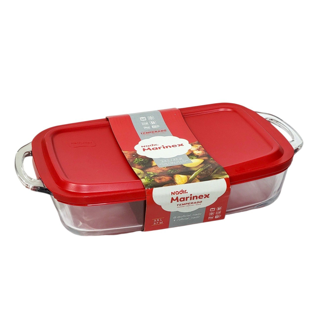 RECIPIENTE DE COCINA CON TAPADERA DE GOMA Y AGARRADERA DE VIDRIO TEMPLADO MARINEX 9X24X37CM