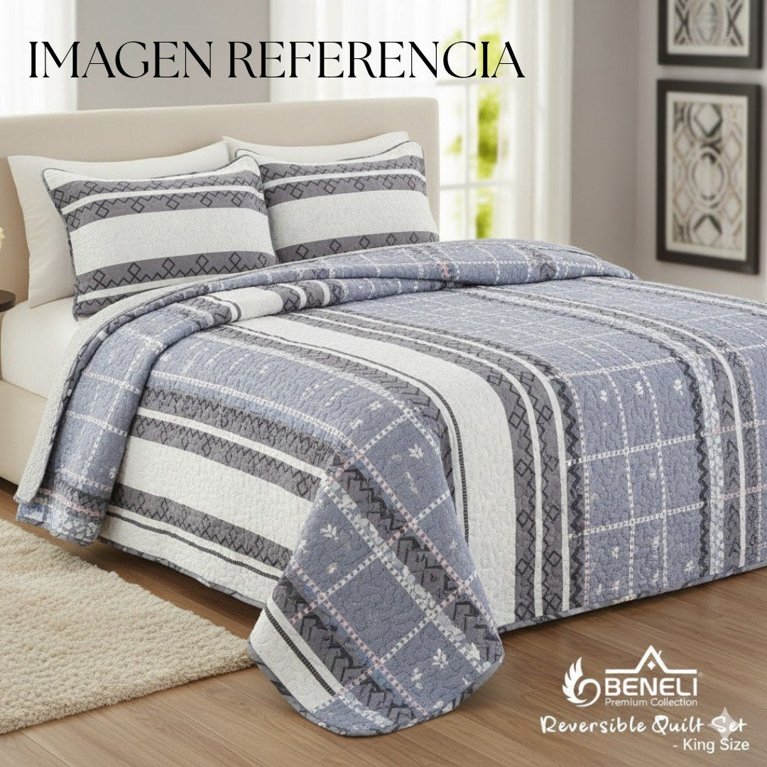 JUEGO DE SABANAS CAMERA TIPO EDREDON REVERSIBLE DE 3PCS KING BENELI HOME