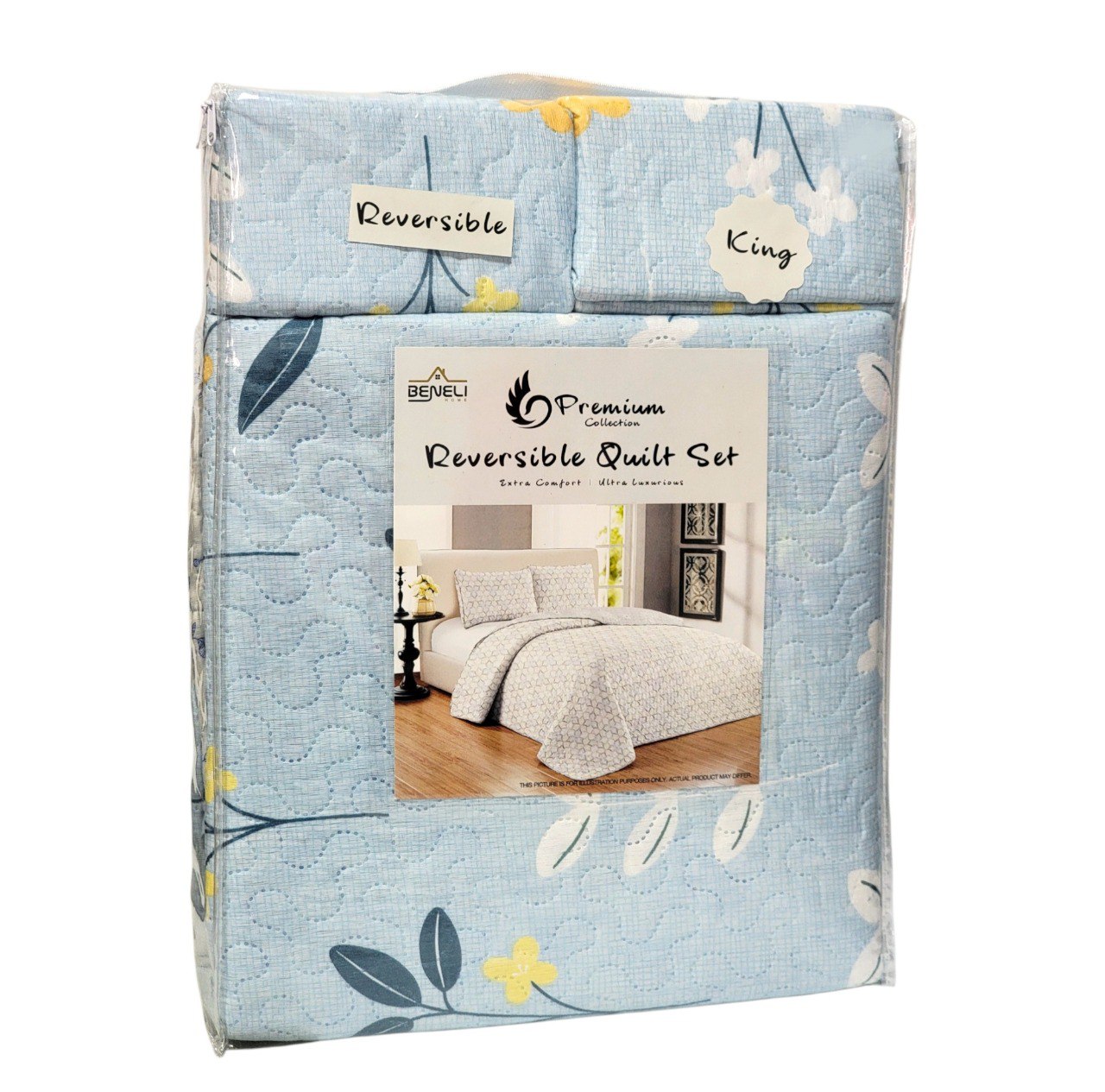 JUEGO DE SABANAS CAMERA TIPO EDREDON REVERSIBLE DE 3PCS KING BENELI HOME