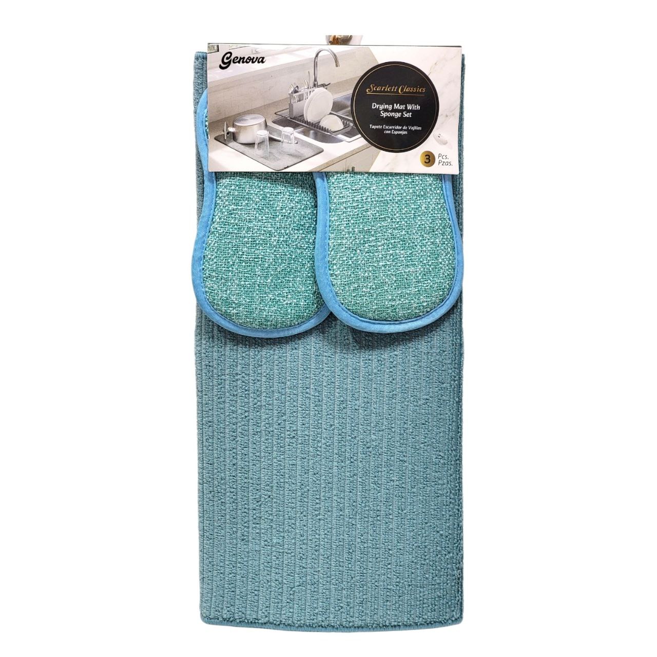 SET DE TAPETE ESCURRIDOR DE VAJILLAS CON ESPONJAS SCARLETT CLASSICS  38X51CM