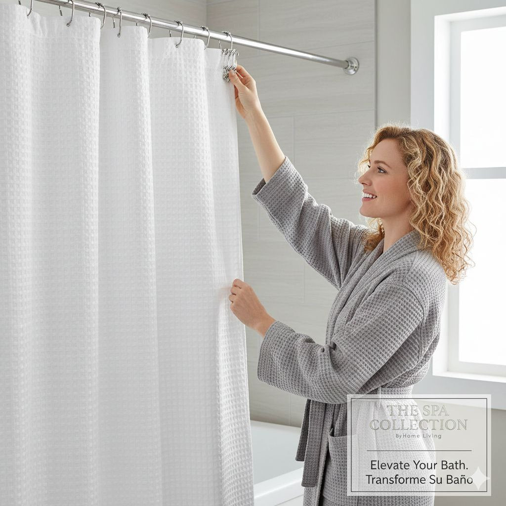 CORTINA PARA BAÑO COLOR BLANCO TEXTURIZADA 1 PANEL THE SPA COLLECTION 180X180CM