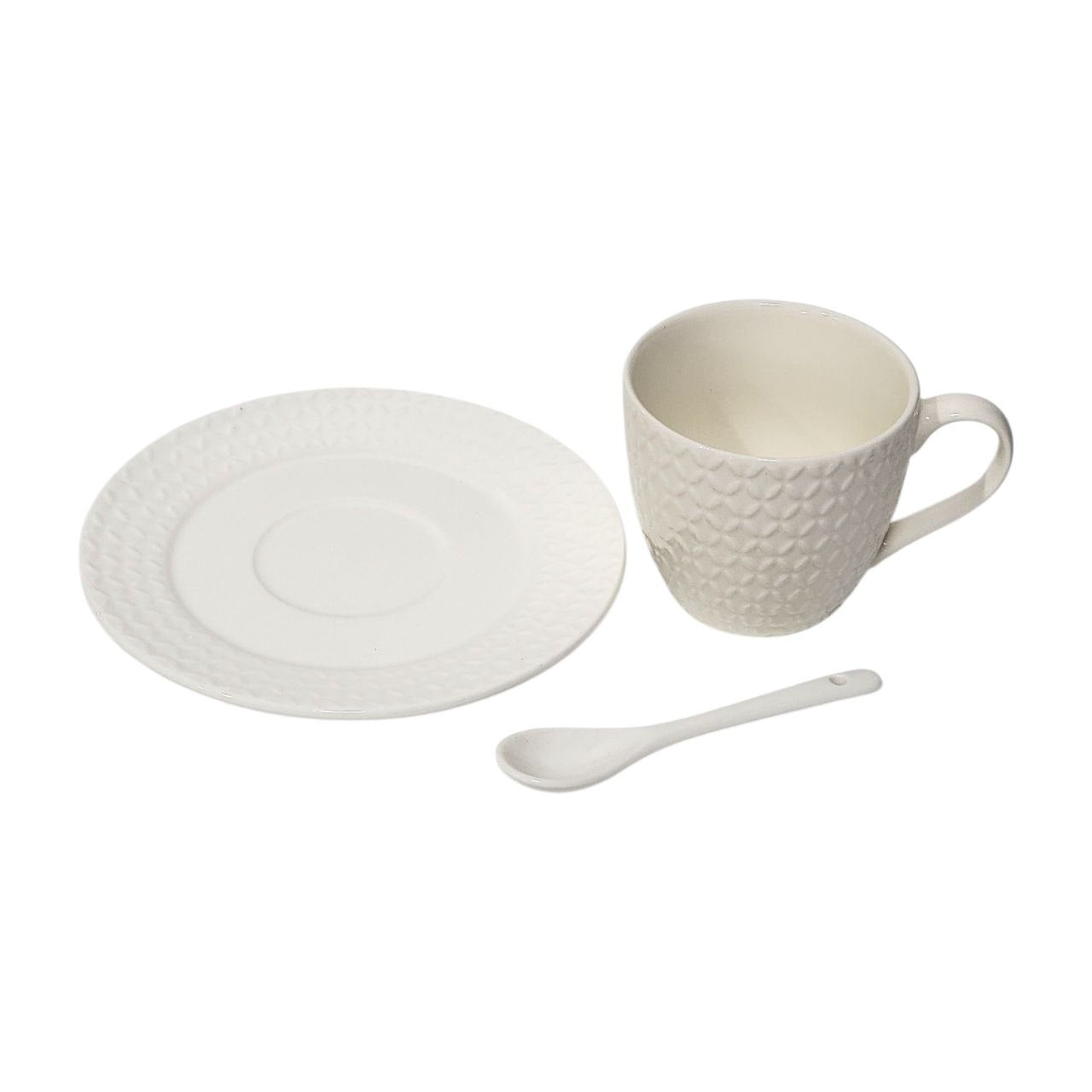 JUEGO DE TAZAS PLATOS Y CUCHARAS DE CERAMICA 6PCS