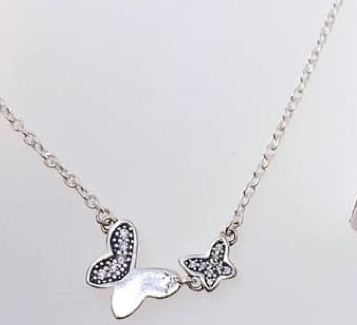 PDIJE1255 MARIPOSAS DOBLES CON CADENA PLATA 925