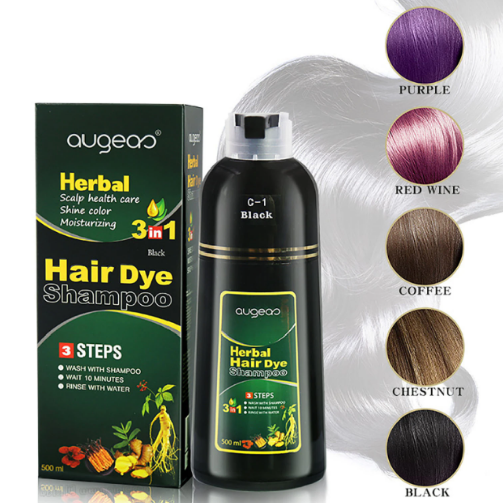 SHAMPOO TINTE PARA EL CABELLO 3 EN 1 COLOR CAFE OSCURO AUGEAS HERBAL HAIR 500ML