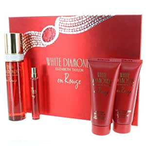 SET WHITE DIAMONDS EN ROUGE DE ELIZABETH TAYLOR PARA MUJERES - EDT 100 ML-15 ML-BODY LOTION 100 ML -GEL HIDRATANTE 100 ML