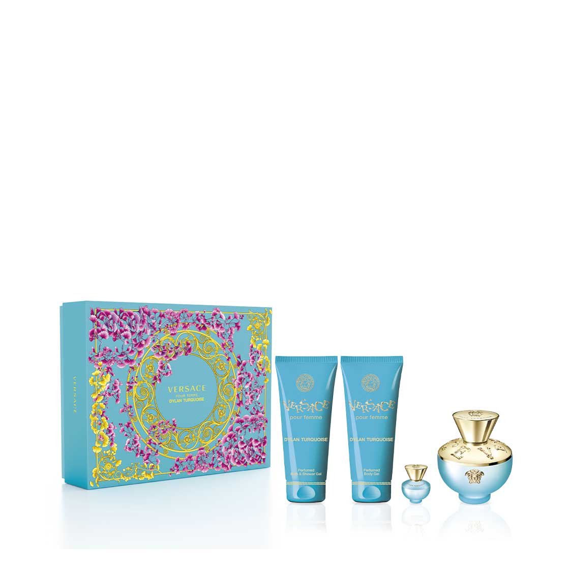 SET VERSACE POUR FEMME DYLAN TURQUOISE EDT 100ML EDT 2ML GEL DE DUCHA 100ML GEL CORPORAL PERFUMADO 100ML (M)