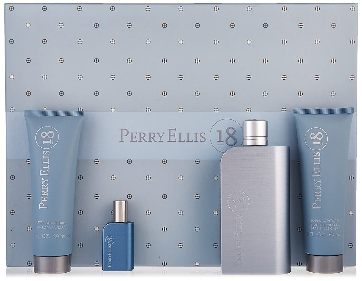 SET PERRY ELLIS 18 MEN ( 4PC SET ) 3.4 OZ. EDT / 2.75 OZ. DEO / 1.7 OZ S.GEL / 0.25 OZ