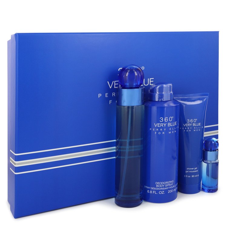 SET PERRY ELLIS 360 VERY BLUE 4/P 3.4OZ EDT/ 3.0 OZ. SG/ 0.25 OZ. EDT/ 6.8 OZ BS