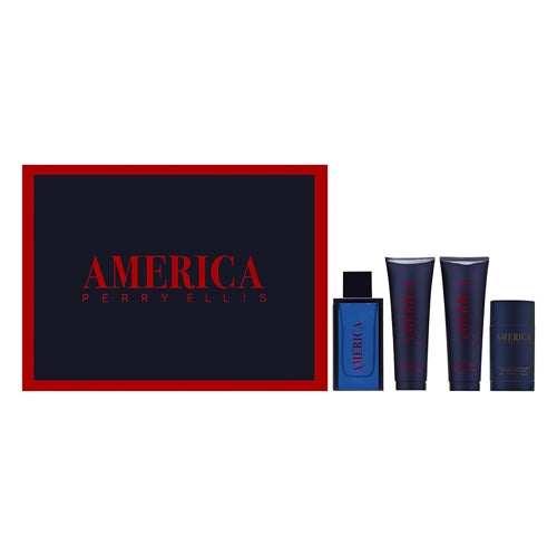 AMERICA POR PERRY ELLIS PARA HOMBRE 4 PIEZAS DE ESTE CONJUNTO 3.4 OZ EAU DE TOILETTE, 3 OZ S/G, BÁLSAMO DE 3 OZ