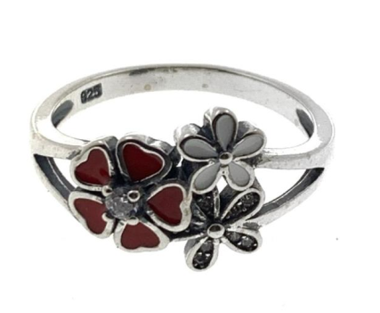 PANI1539A ANILLO DE FLORES ROJAS, PLATA 925