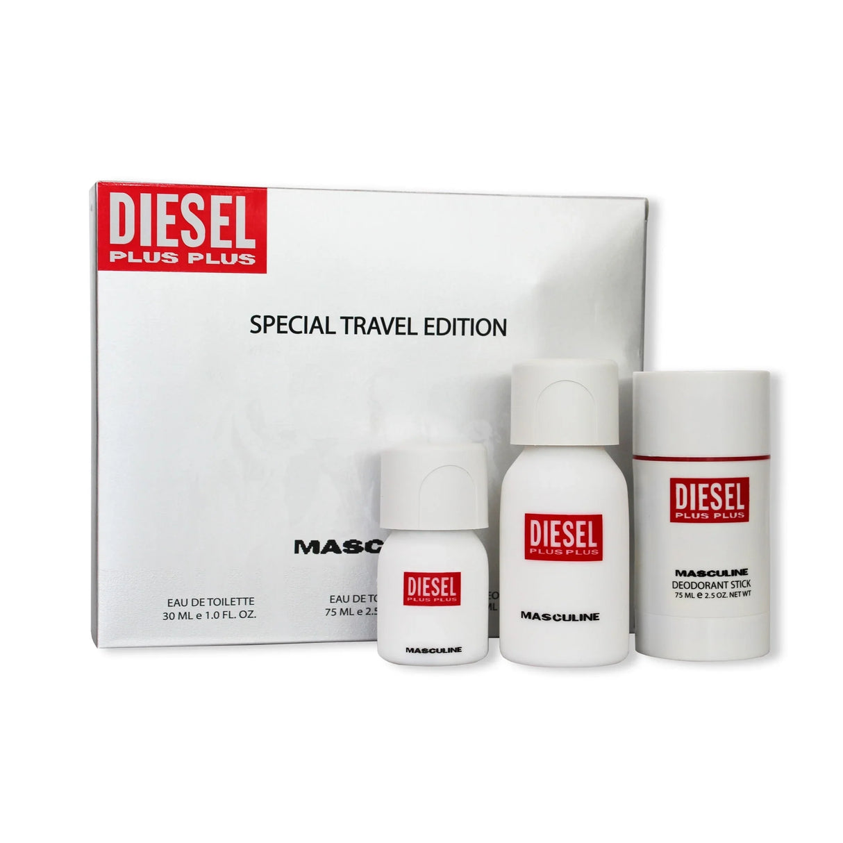 SET DIESEL PLUS SPECIAL TRAVE EDITION MASCULINE, EDT 30ML, EDT 75ML, DESODORANTE 75ML