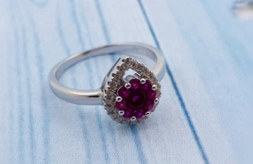 PANI511 ANILLO FORMA DE GOTA PIEDRA FUCSIA, PLATA 925
