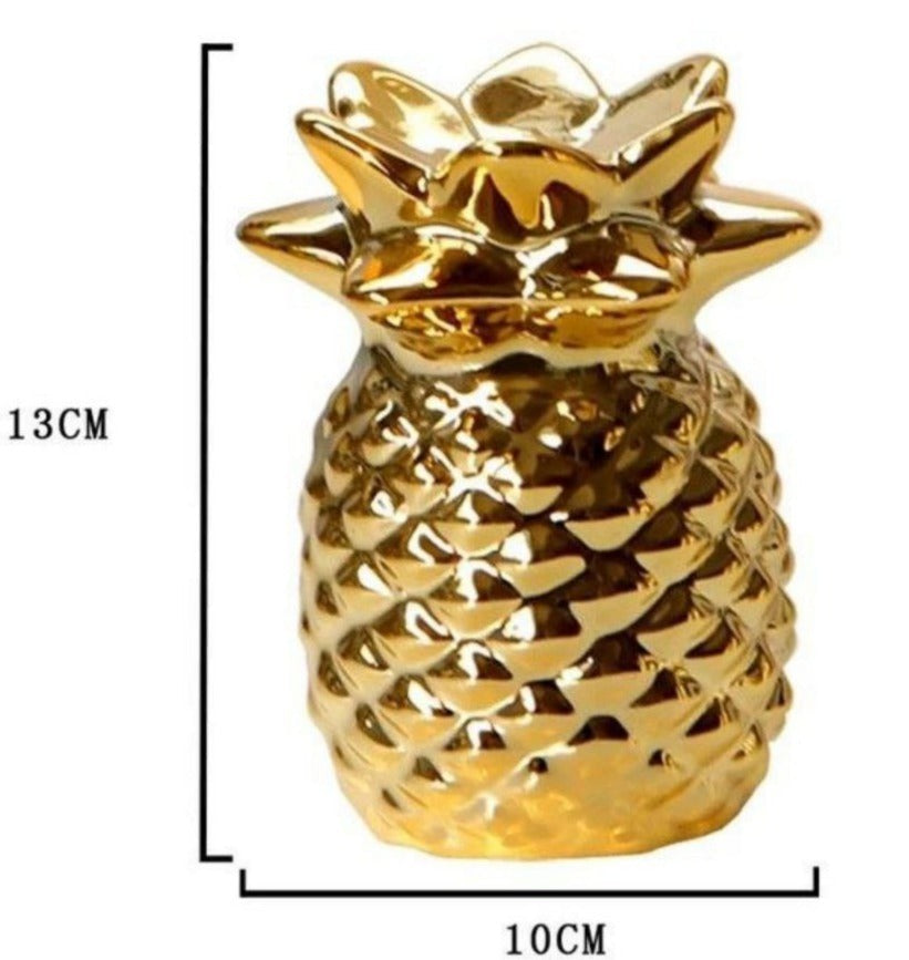 ADORNO DE PIÑA DORADA DE CERAMICA 13CM DE ALTO 10CM ANCHO