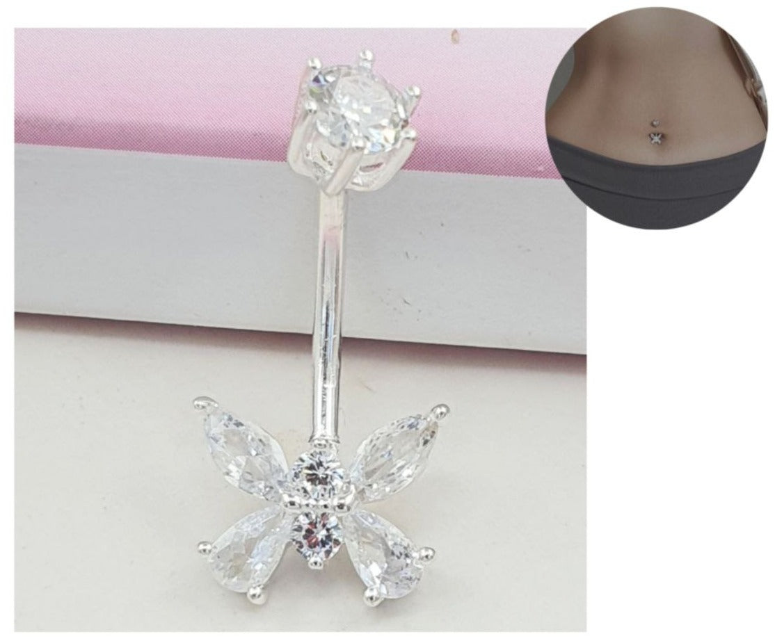 PIERCING DE PLATA 9.25 PARA OMBLIGO DE MARIPOSA TRASLUCIDA